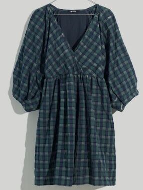 Madewell Green and Navy Plaid Mini Dress